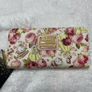 NWT Loungefly Disney beauty & the beast Belle Mrs Potts Pink Peony Floral Wallet
